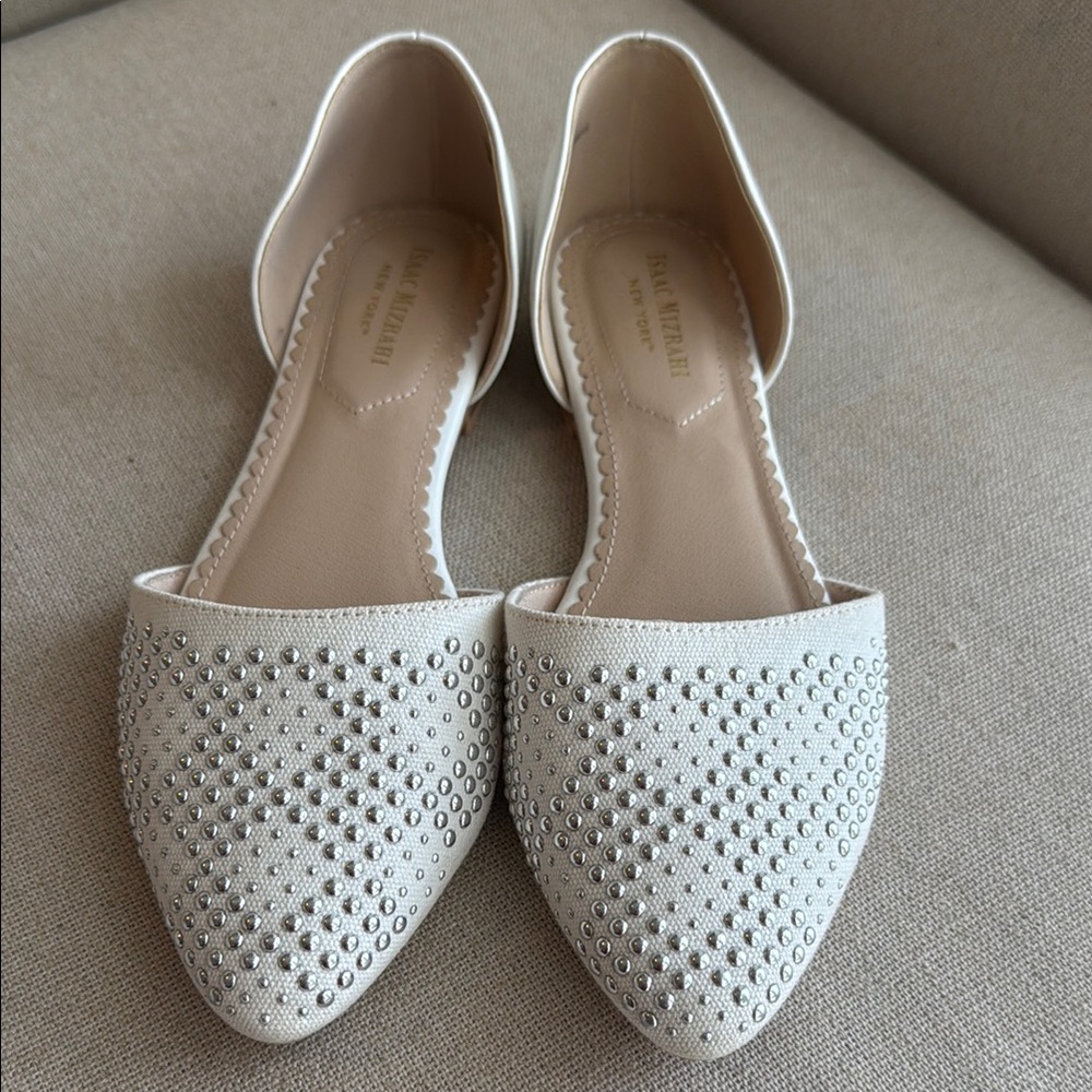 Isaac Mizrahi White Studded Flats